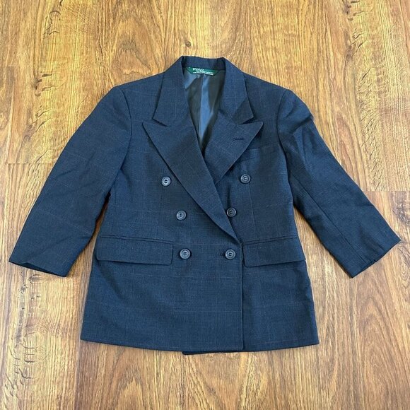 Vintage Polo Ralph Lauren wool plaid double breasted blazer